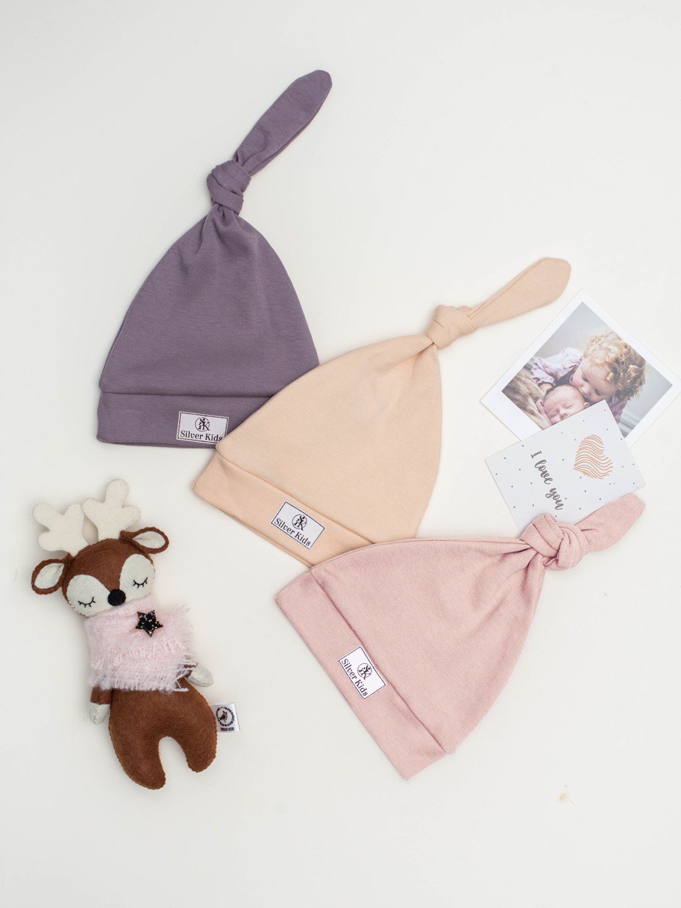 Шапочка с узелком 3 штуки «Silver kids»